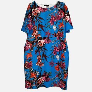 NWT Capsule Blue Tropical Floral Stretch Knee Length Sheath Dress Women 22